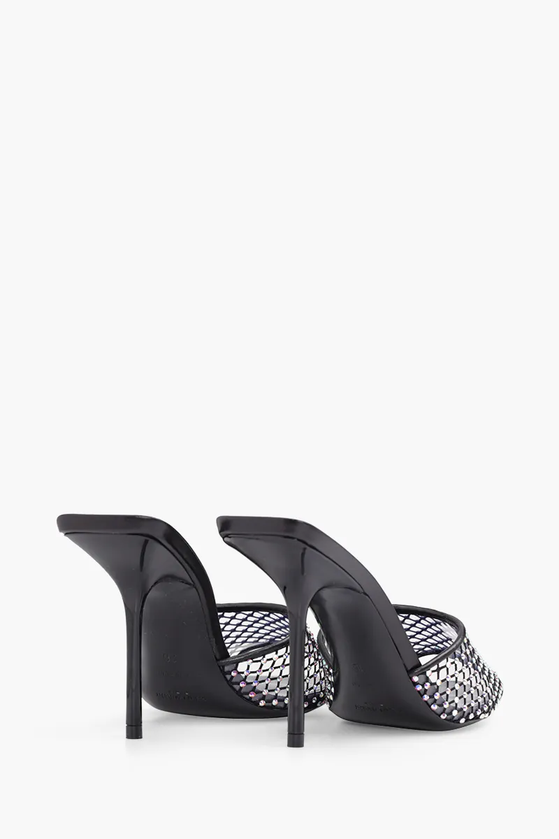SAINT LAURENT Luz Pointed Peep-Toe Mules 9.5cm in Black Mesh with Rhinestones 2