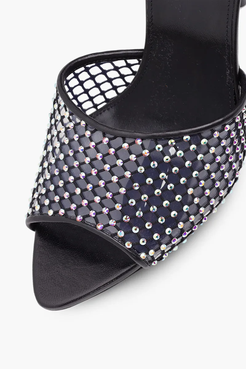 SAINT LAURENT Luz Pointed Peep-Toe Mules 9.5cm in Black Mesh with Rhinestones 4