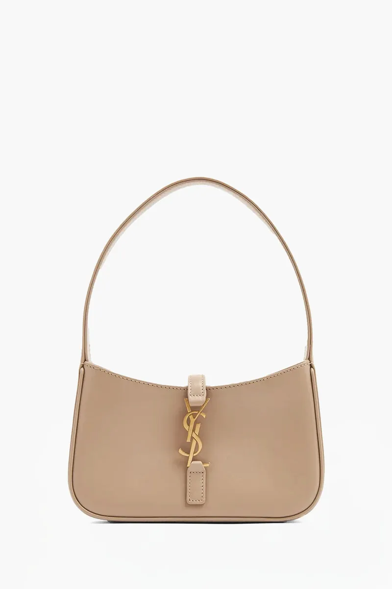 SAINT LAURENT Mini Le 5 A 7 Hobo Bag in Dark Beige Smooth Leather Bronze Hardware 0