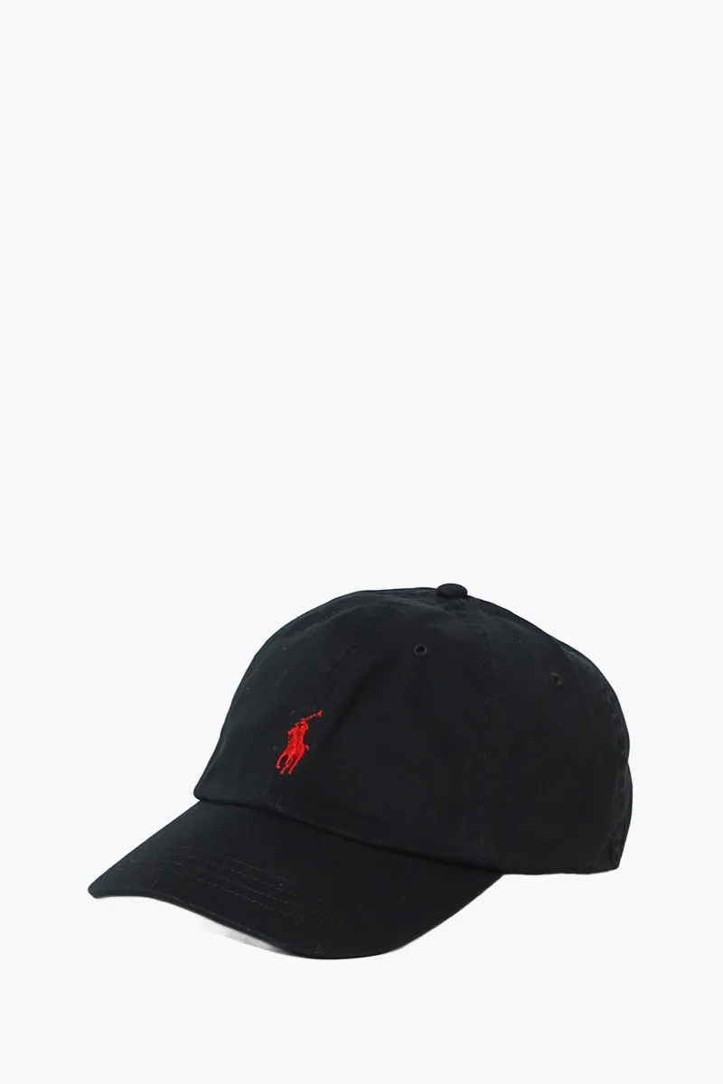 POLO RALPH LAUREN The Iconic Embroidered Logo Baseball Cap in Black/Red Cotton 1