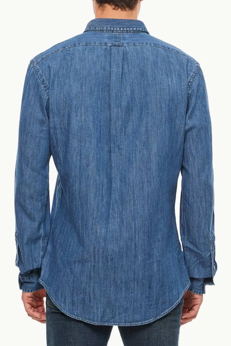 POLO RALPH LAUREN Men Logo Long-Sleeve Slim Fit Shirt in Denim Cotton 2