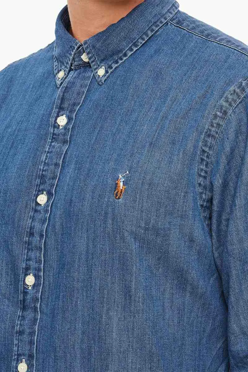 POLO RALPH LAUREN Men Logo Long-Sleeve Slim Fit Shirt in Denim Cotton 3