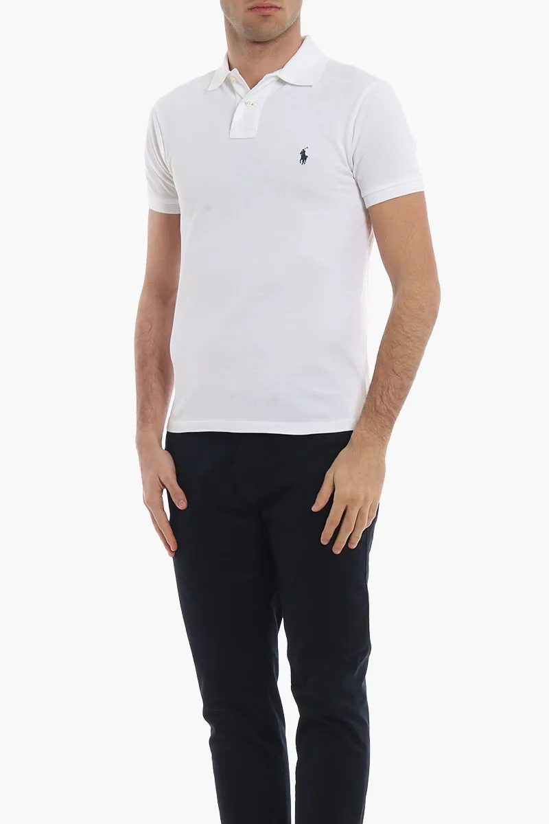 POLO RALPH LAUREN Men Embroidered Logo Slim Fit Polo Shirt in White Pique Cotton 1