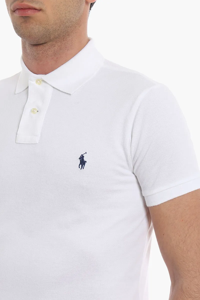 POLO RALPH LAUREN Men Embroidered Logo Slim Fit Polo Shirt in White Pique Cotton 3
