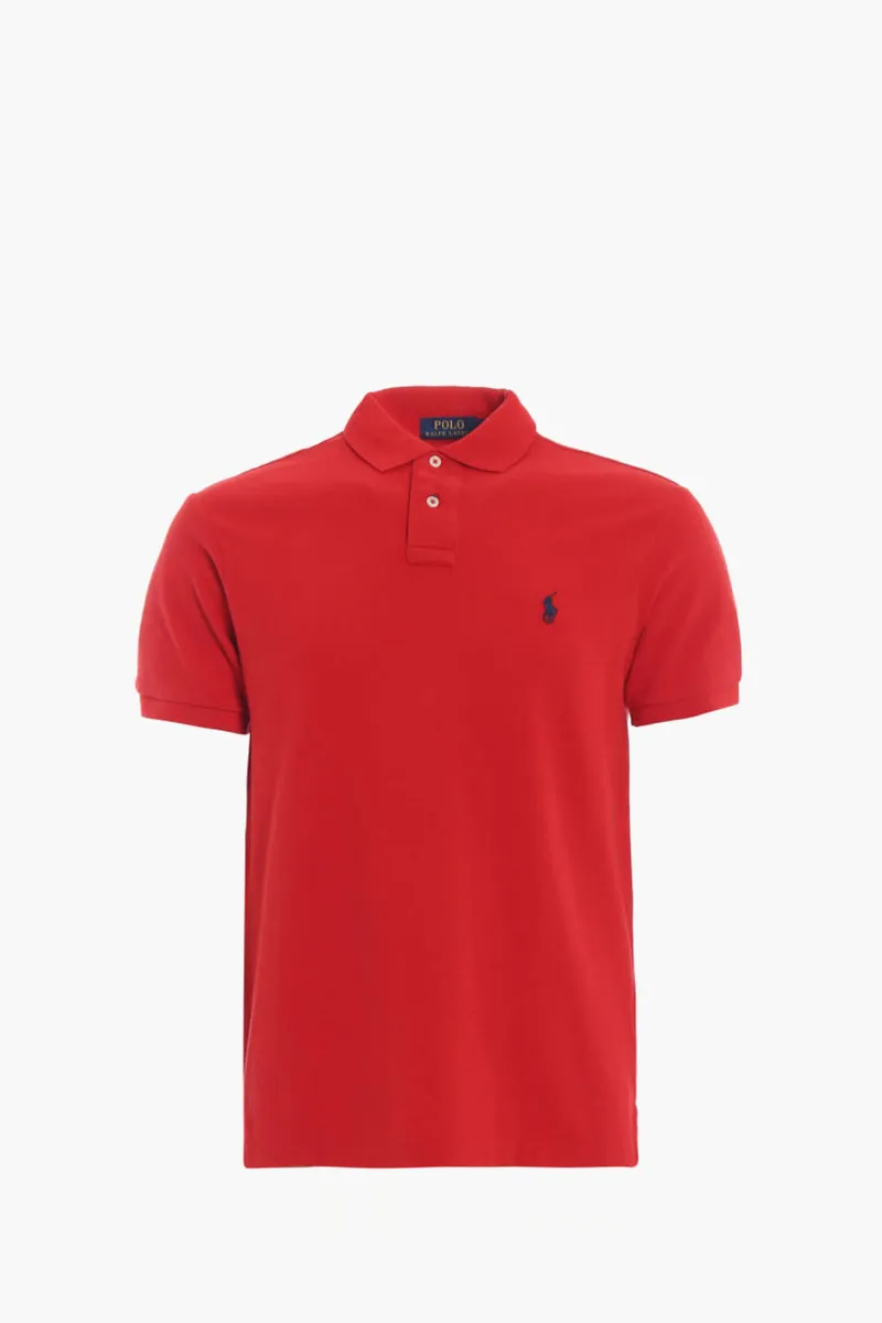 POLO RALPH LAUREN Men Embroidered Logo Slim Fit Polo Shirt in Red Pique Cotton 0