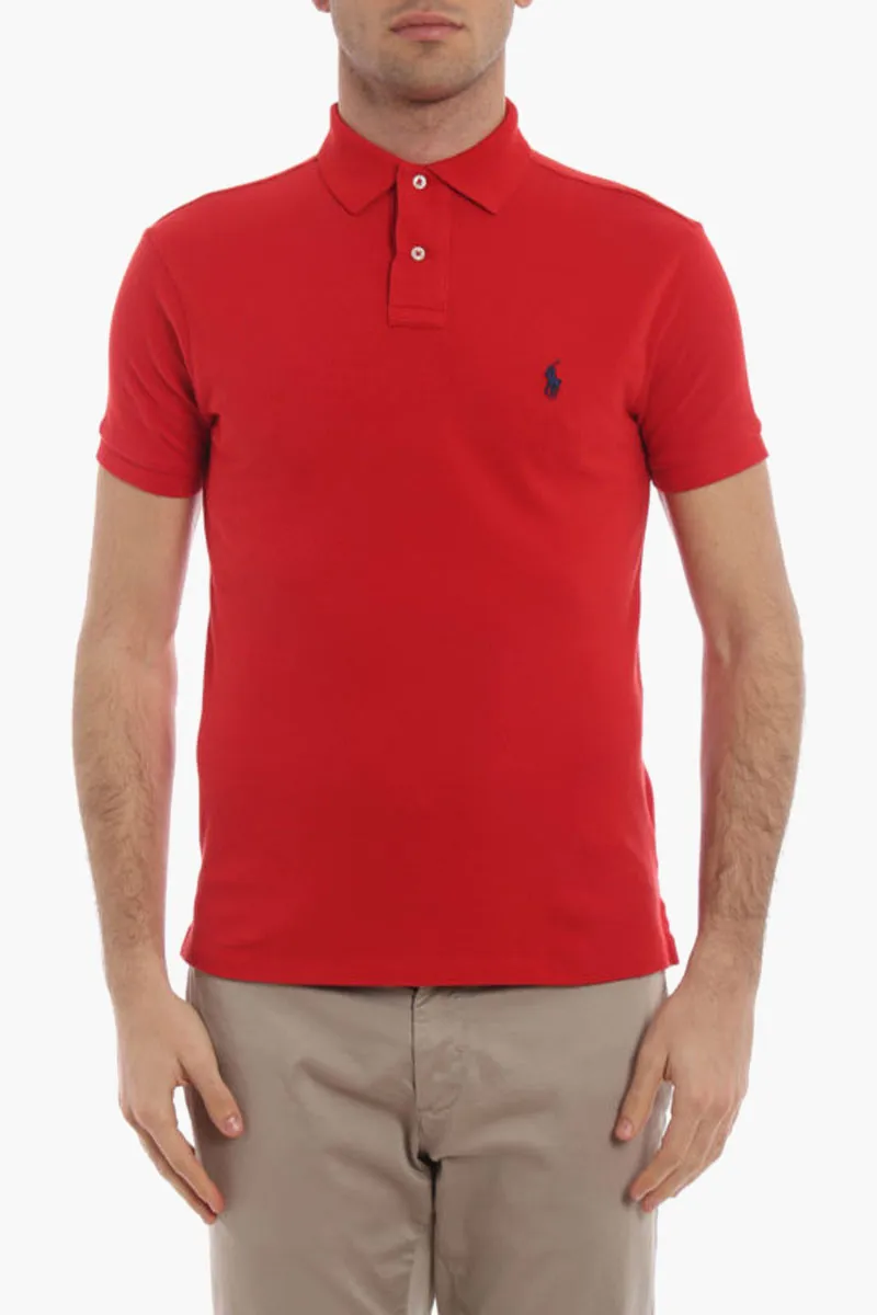 POLO RALPH LAUREN Men Embroidered Logo Slim Fit Polo Shirt in Red Pique Cotton 1