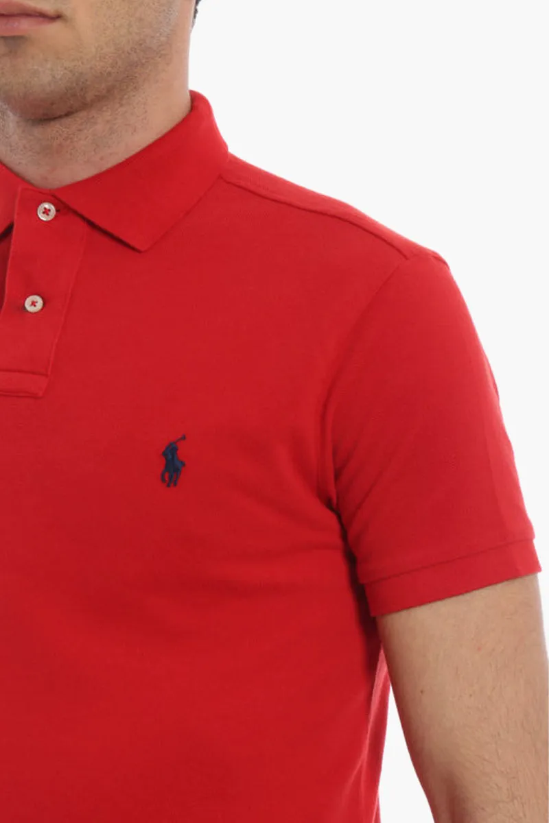 POLO RALPH LAUREN Men Embroidered Logo Slim Fit Polo Shirt in Red Pique Cotton 3
