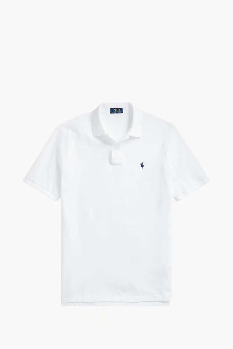 POLO RALPH LAUREN Men The Iconic Mesh Classic Fit Polo Shirt in White/Navy Cotton 0