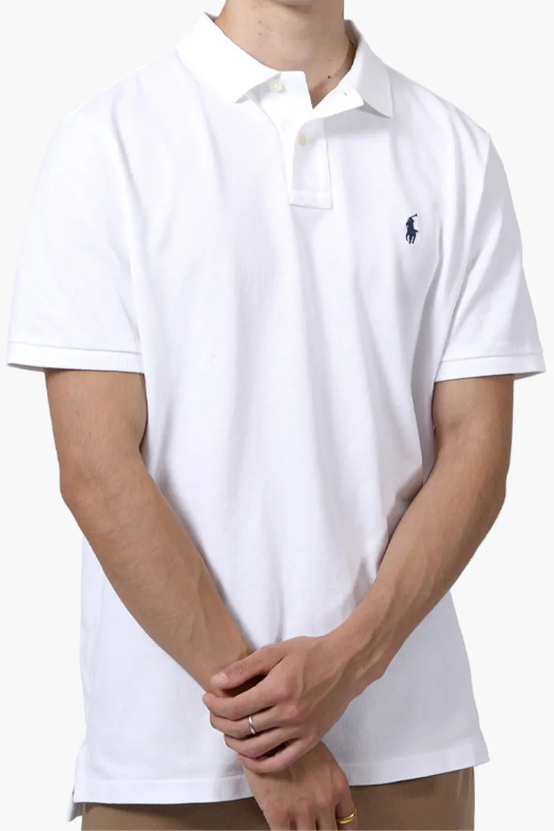 POLO RALPH LAUREN Men The Iconic Mesh Classic Fit Polo Shirt in White/Navy Cotton 1