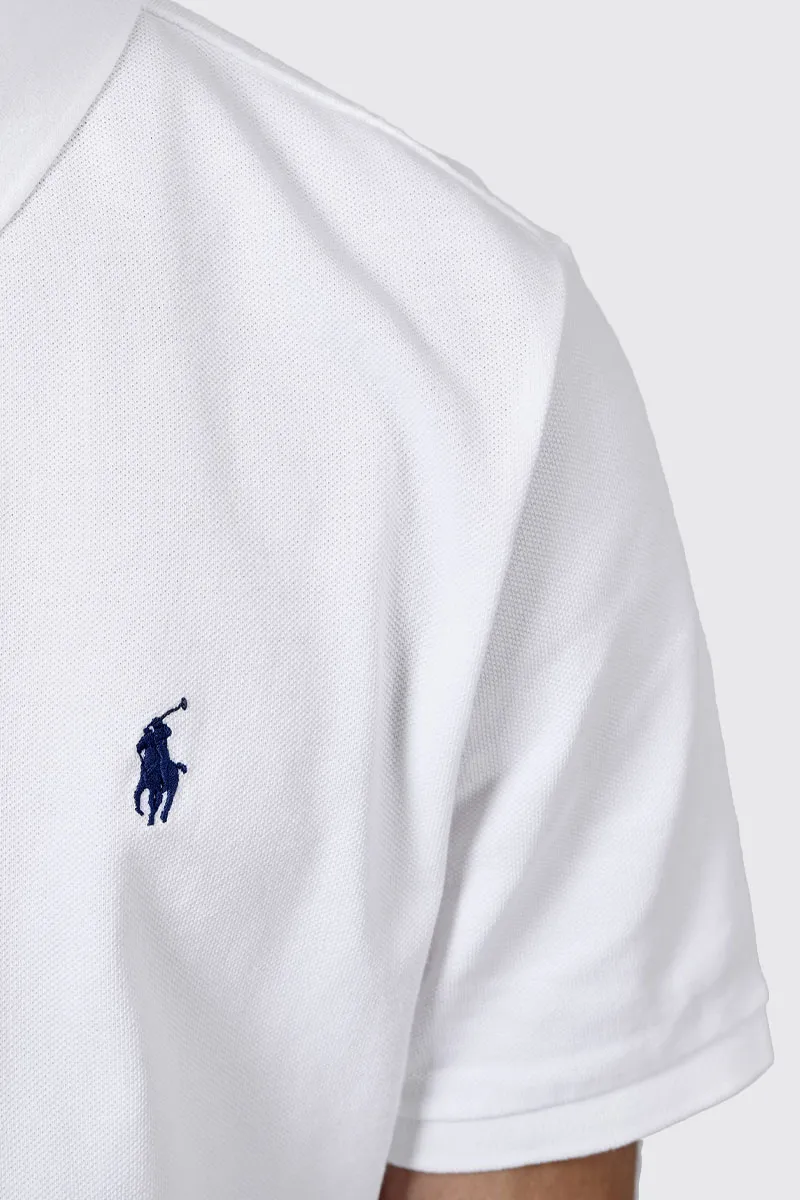 POLO RALPH LAUREN Men The Iconic Mesh Classic Fit Polo Shirt in White/Navy Cotton 2