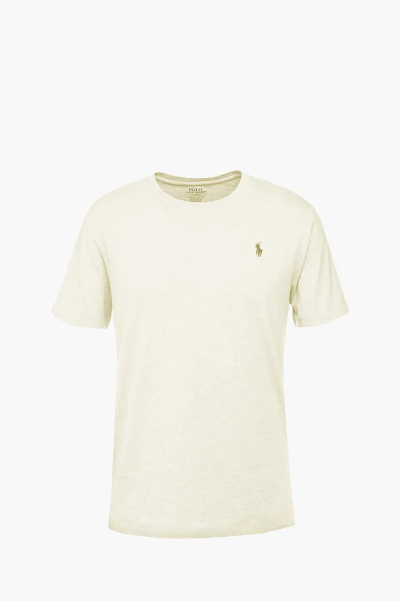 POLO RALPH LAUREN Men Logo Slim Fit T-Shirt in Parchment Cream Cotton Jersey 0
