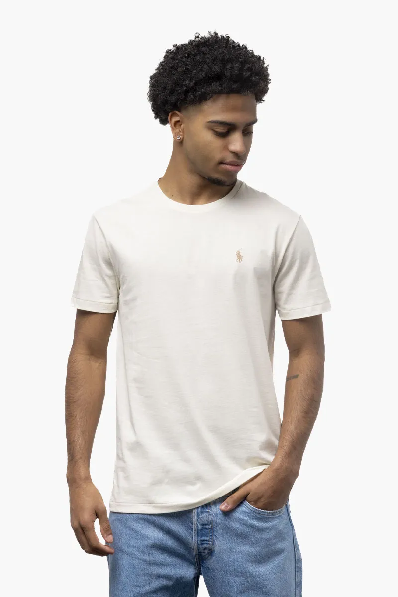 POLO RALPH LAUREN Men Logo Slim Fit T-Shirt in Parchment Cream Cotton Jersey 1