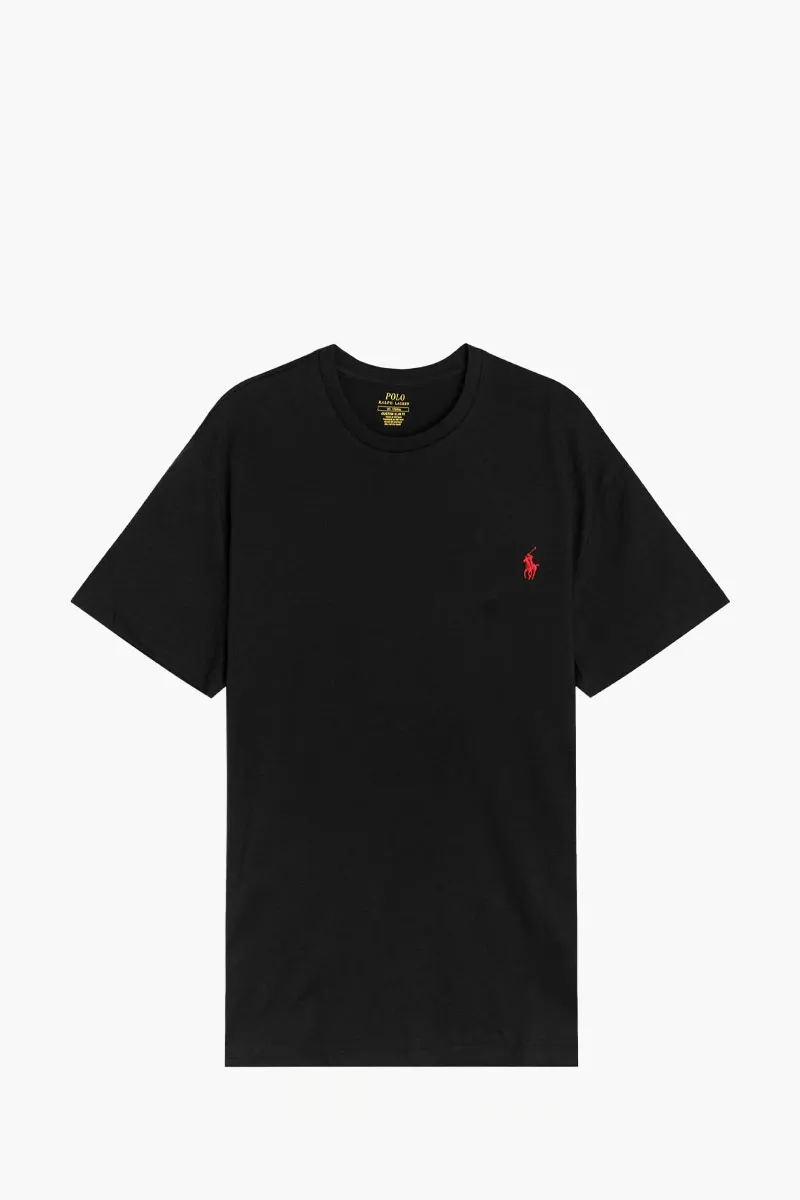POLO RALPH LAUREN Men Logo Crewneck T-Shirt in RL Black/Red Jersey Cotton 0