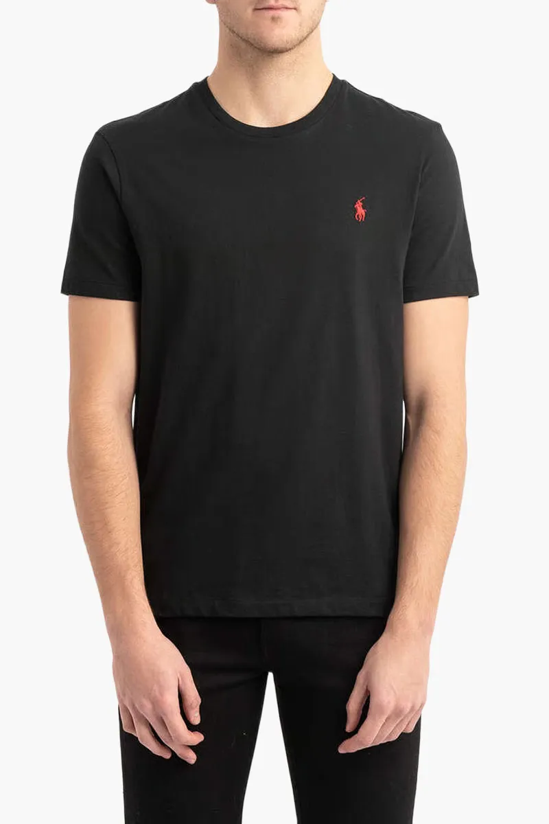POLO RALPH LAUREN Men Logo Crewneck T-Shirt in RL Black/Red Jersey Cotton 1
