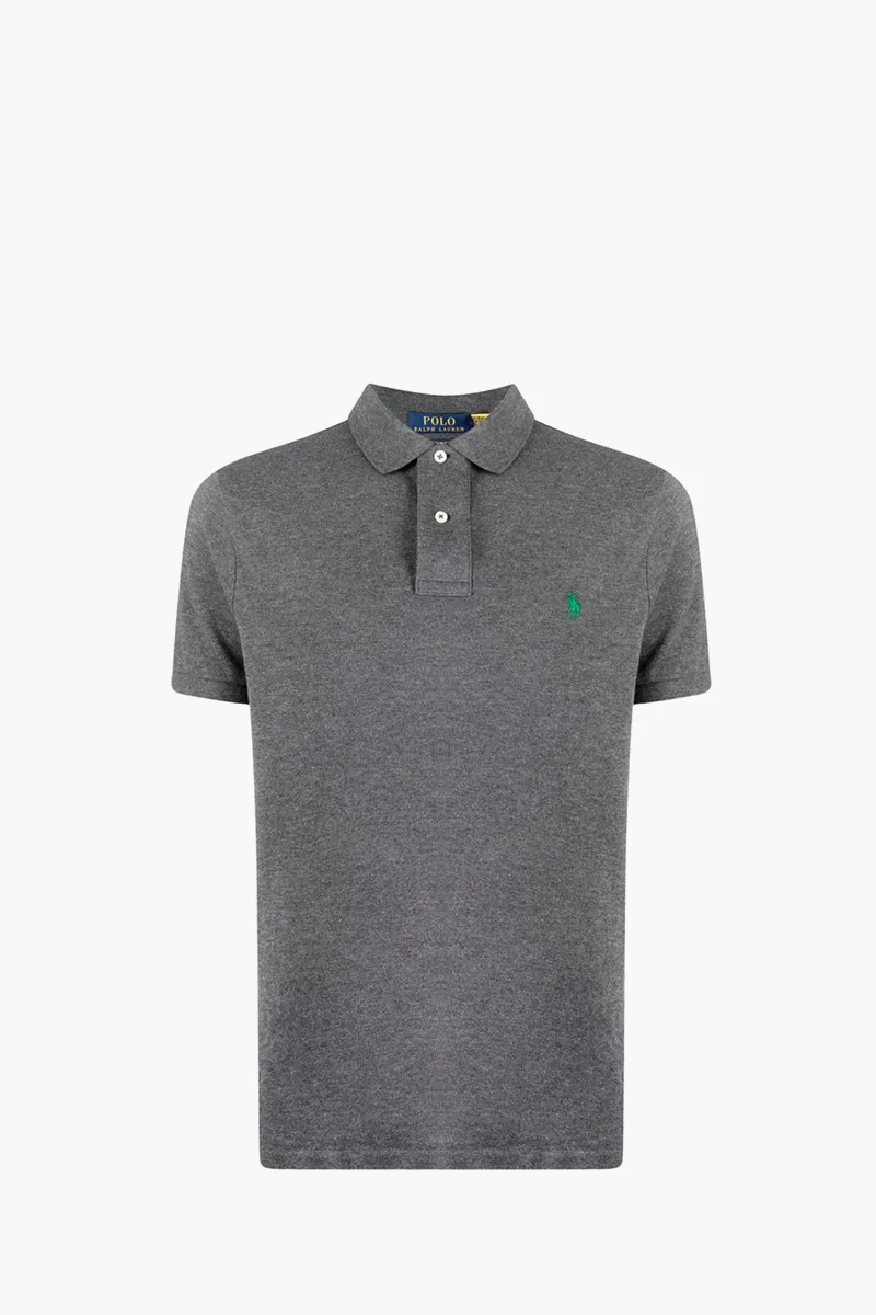 POLO RALPH LAUREN Men The Iconic Mesh Custom Fit Polo Shirt in Barclay Heather/Green Cotton 0