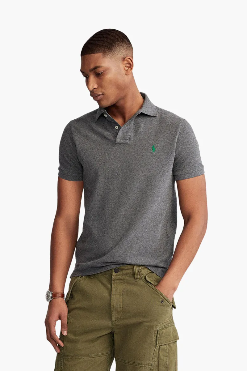 POLO RALPH LAUREN Men The Iconic Mesh Custom Fit Polo Shirt in Barclay Heather/Green Cotton 1