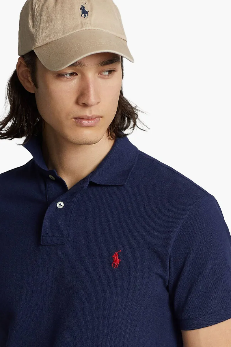 POLO RALPH LAUREN Men The Iconic Mesh Classic Fit Polo Shirt in Navy/Red Cotton 3