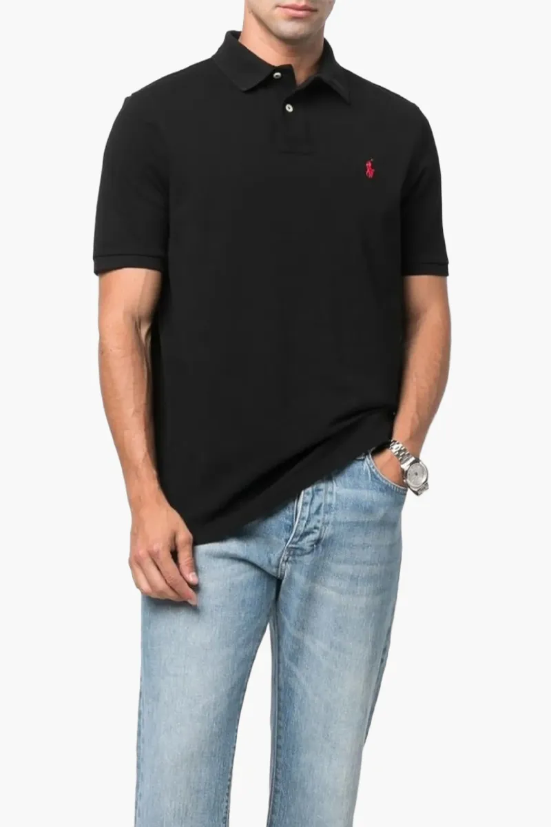 POLO RALPH LAUREN Men The Iconic Mesh Classic Fit Polo Shirt in Black/Red Cotton 1