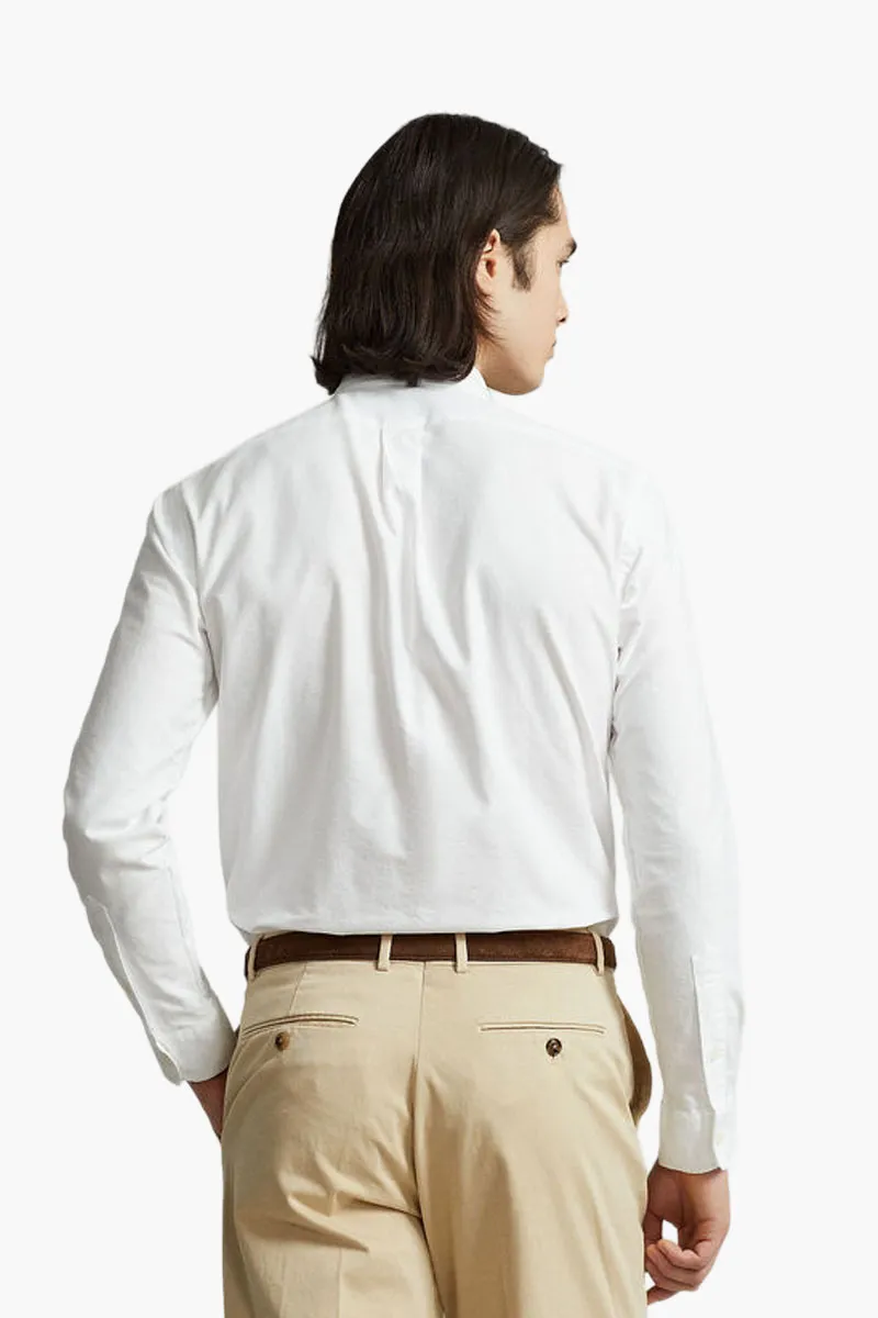 POLO RALPH LAUREN Men Oxford Custom Fit Long Sleeves Shirt in White/Brown Cotton 2