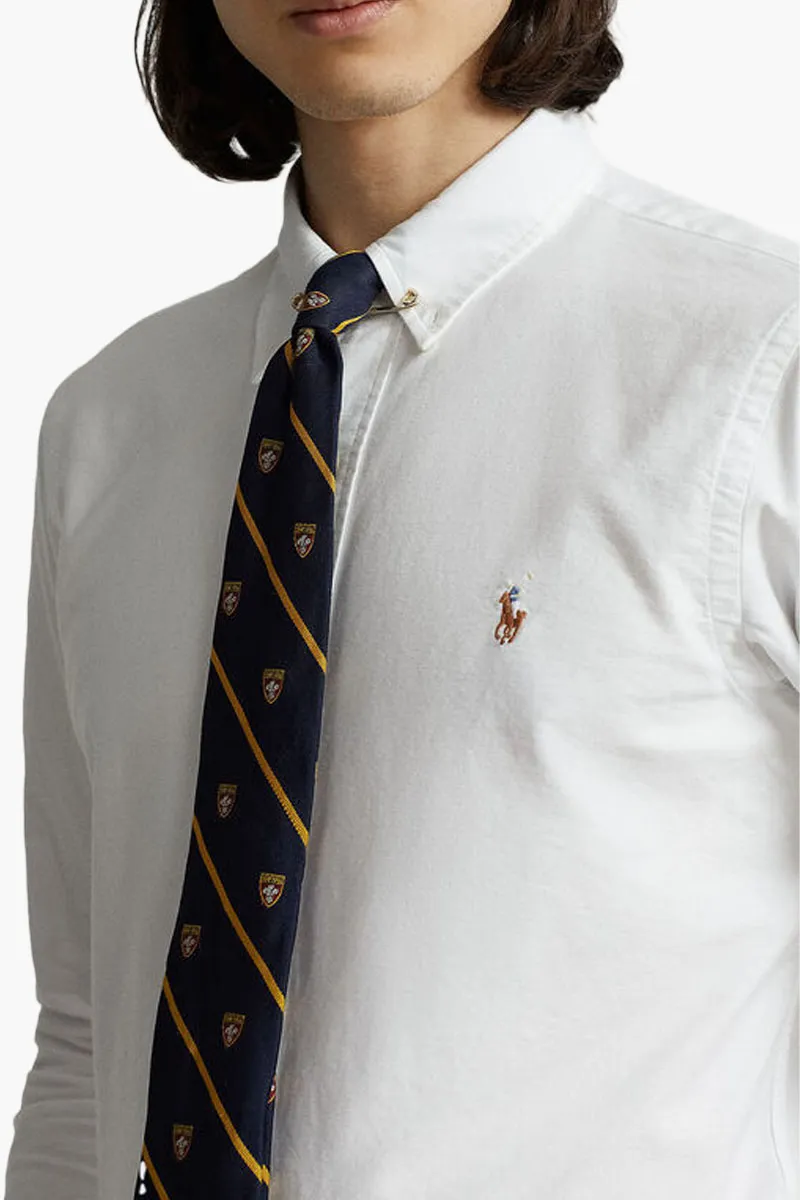 POLO RALPH LAUREN Men Oxford Custom Fit Long Sleeves Shirt in White/Brown Cotton 3