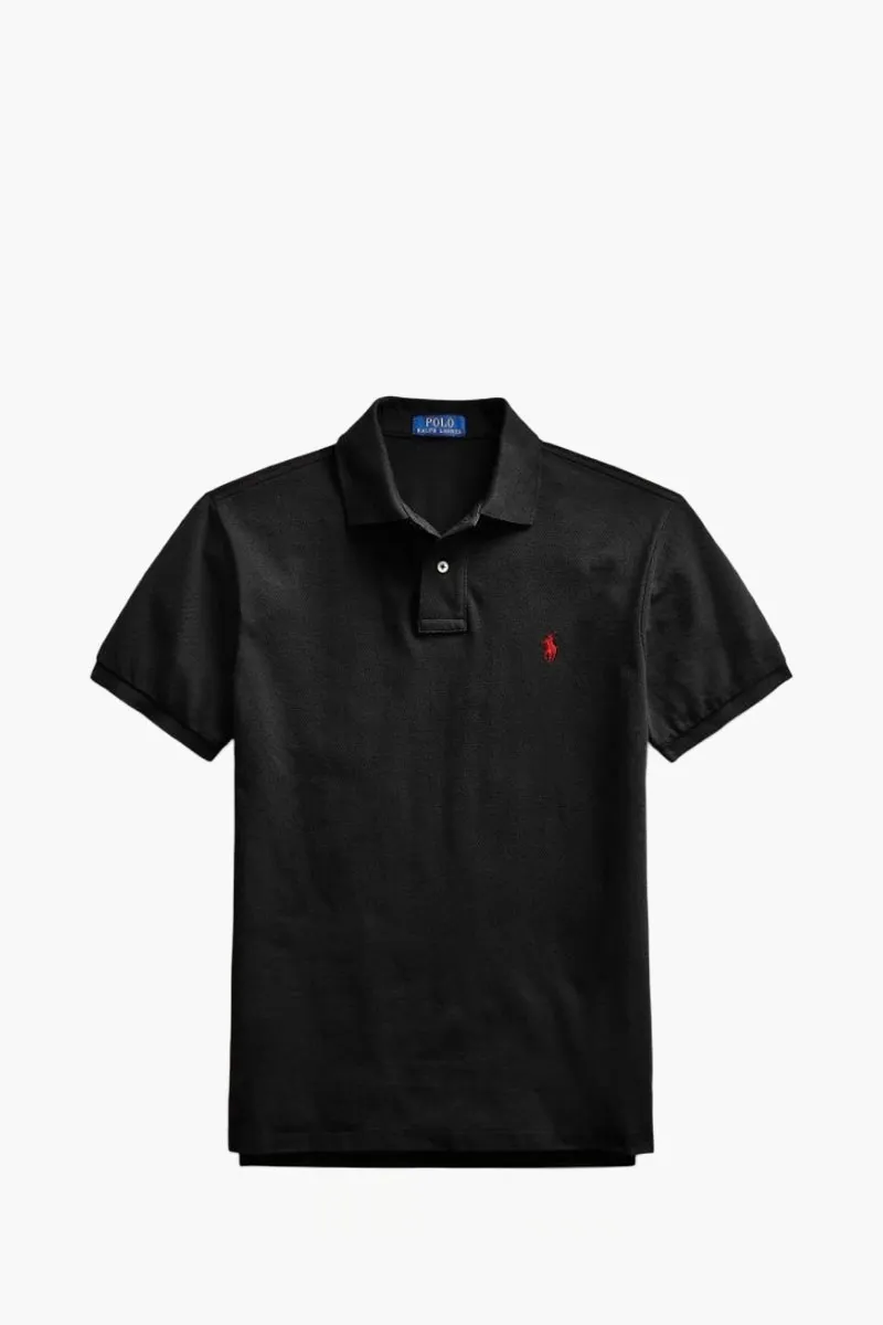 POLO RALPH LAUREN Men The Iconic Mesh Polo Shirt in Black/Red Cotton 0