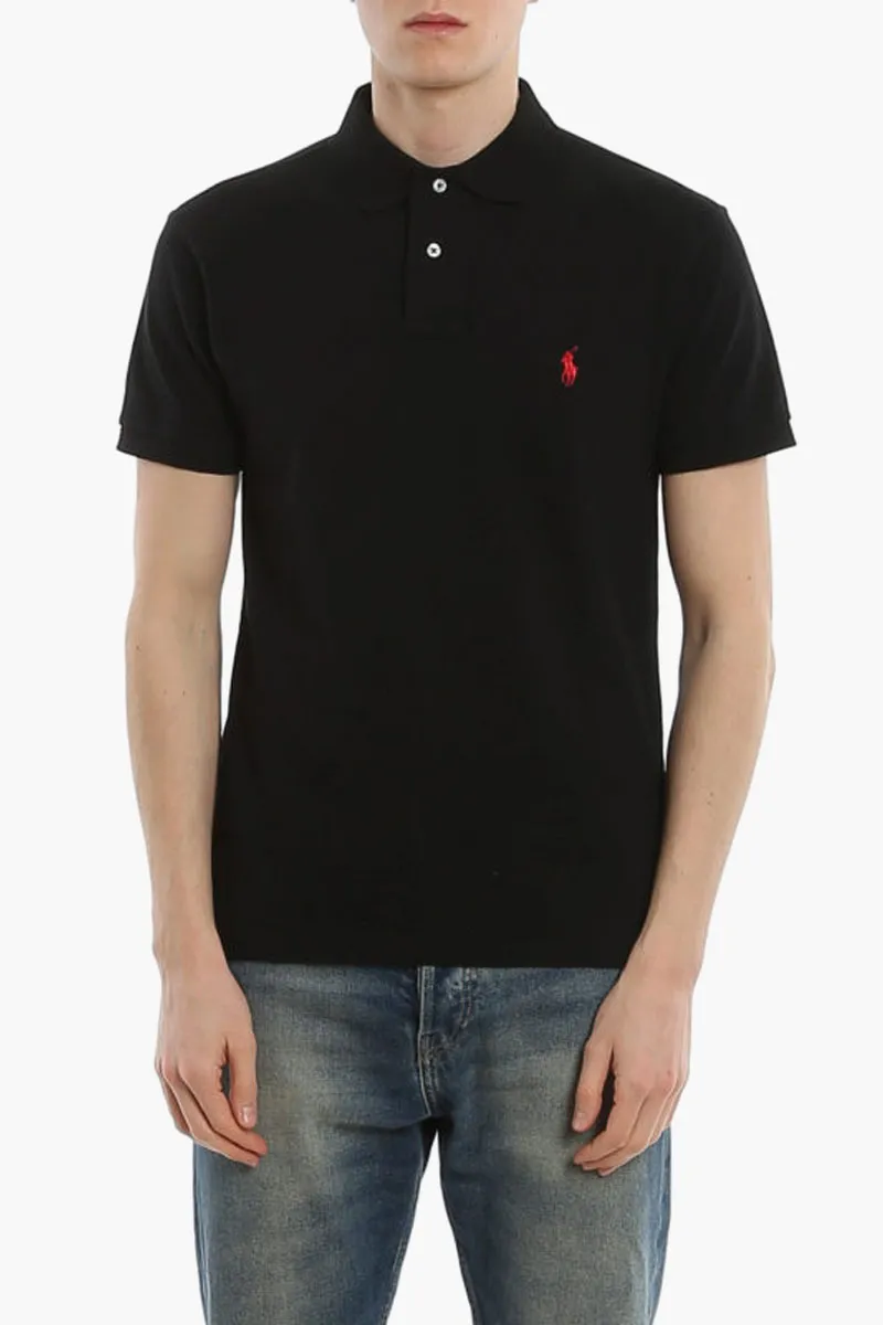 POLO RALPH LAUREN Men The Iconic Mesh Polo Shirt in Black/Red Cotton 1