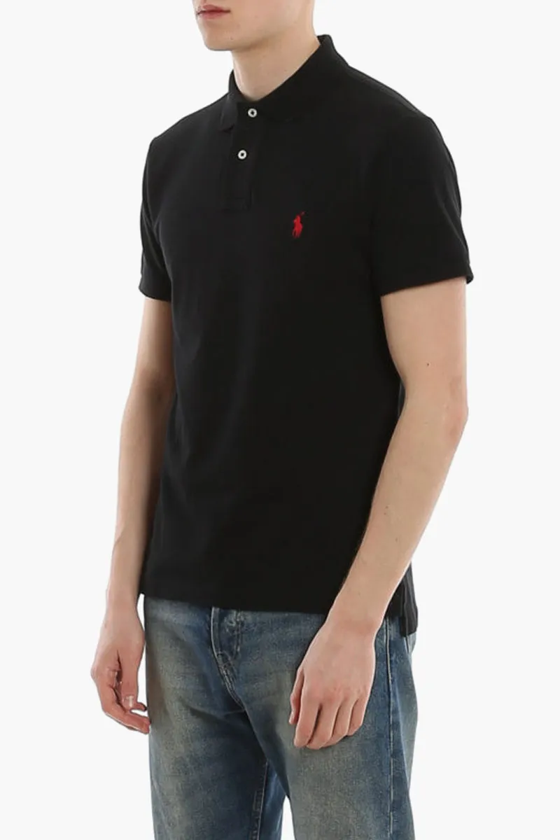 POLO RALPH LAUREN Men The Iconic Mesh Polo Shirt in Black/Red Cotton 3