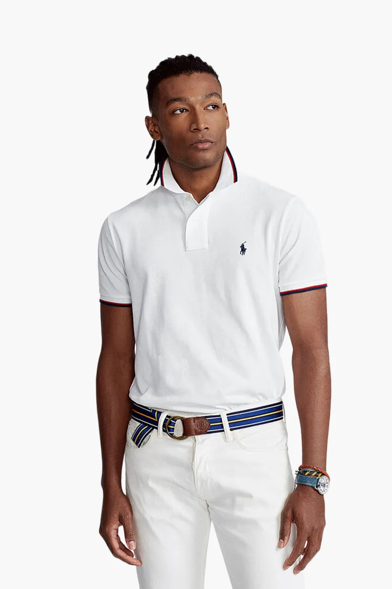 POLO RALPH LAUREN Men Slim Fit Mesh Polo Shirt In White Cotton 1