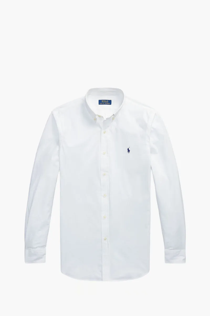 POLO RALPH LAUREN Men Logo Stretch Poplin Shirt in White Cotton 0