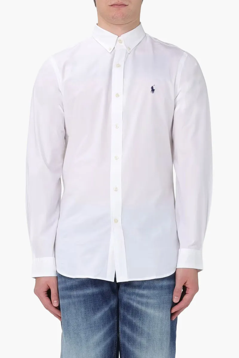POLO RALPH LAUREN Men Logo Stretch Poplin Shirt in White Cotton 1