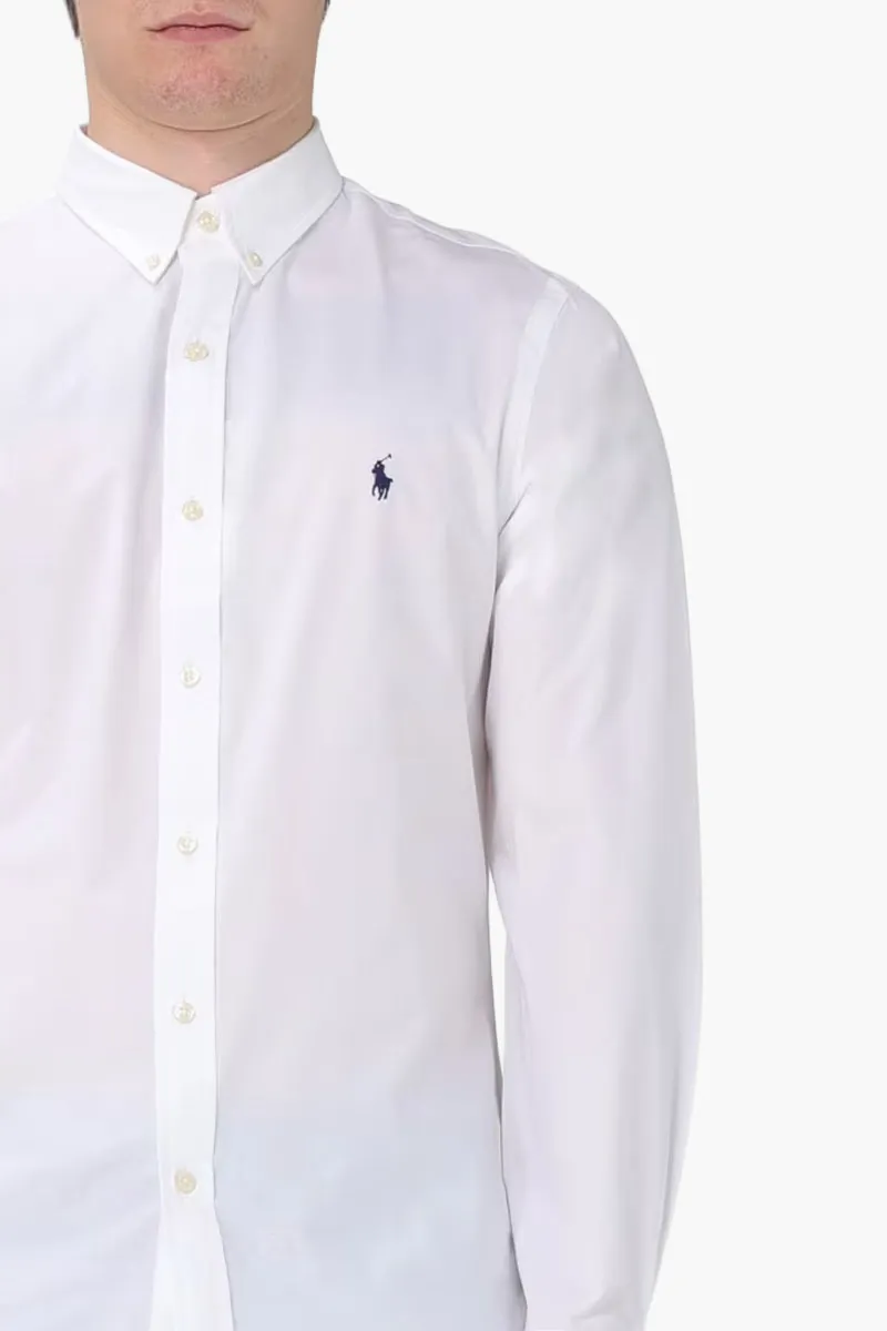 POLO RALPH LAUREN Men Logo Stretch Poplin Shirt in White Cotton 3