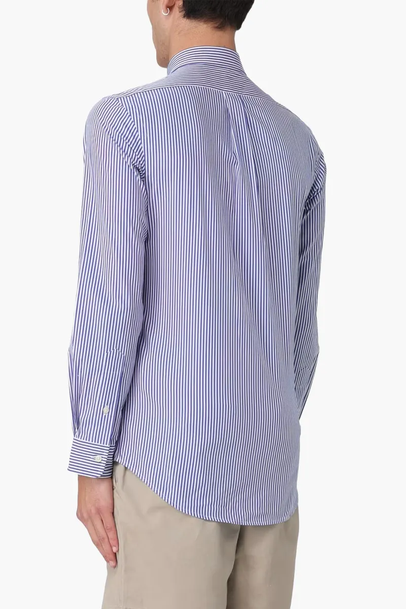 POLO RALPH LAUREN Men Logo Stretch Poplin Shirt in Blue/White Cotton 2