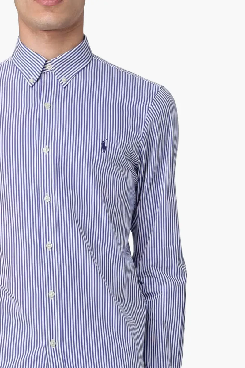 POLO RALPH LAUREN Men Logo Stretch Poplin Shirt in Blue/White Cotton 3