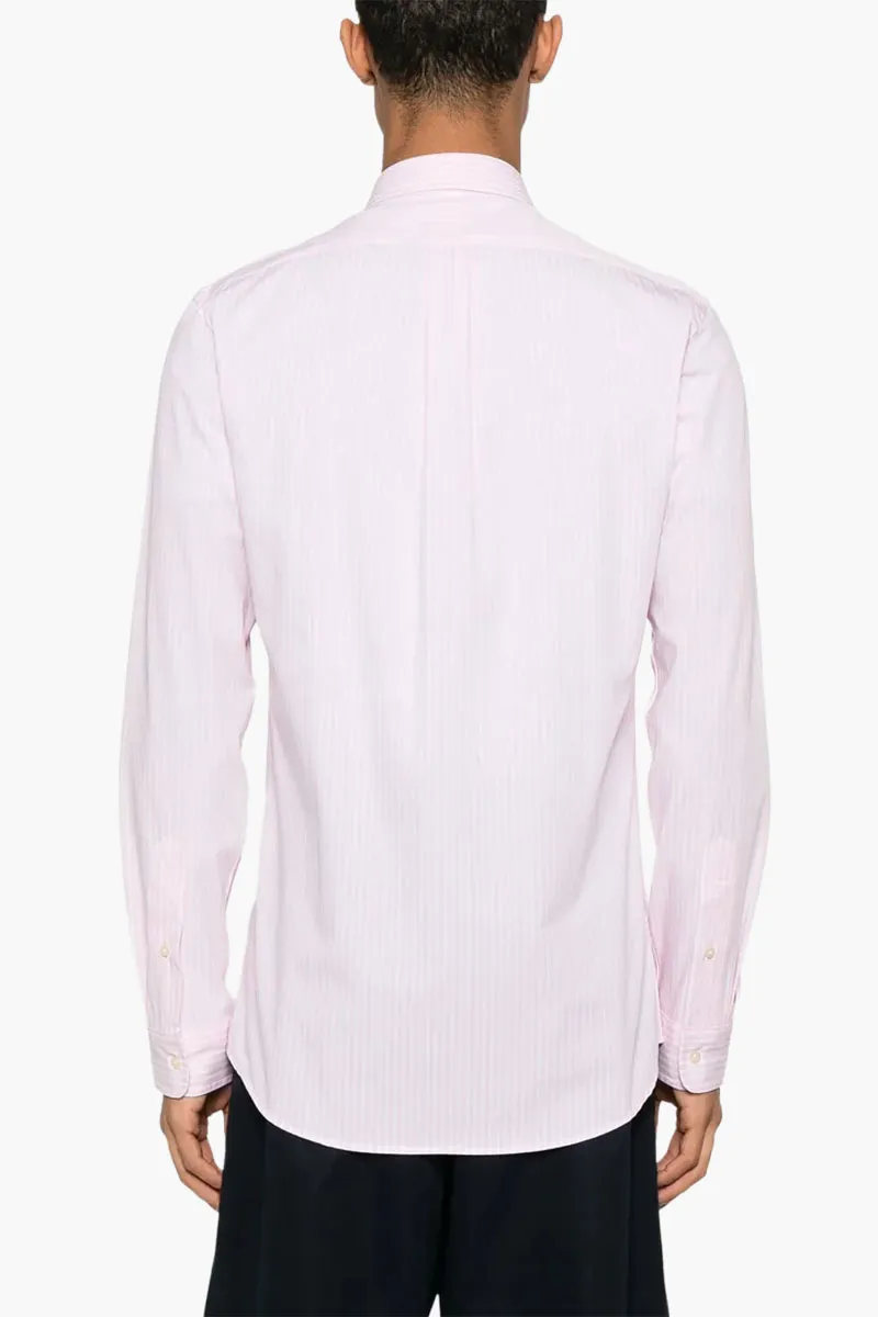 POLO RALPH LAUREN Men Striped Stretch Poplin Shirt in Camel Pink/White Cotton 2