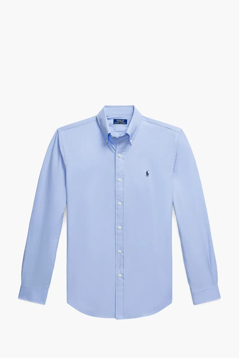 POLO RALPH LAUREN Men Custom Fit Stretch Poplin Shirt in Blue End On End Cotton 0