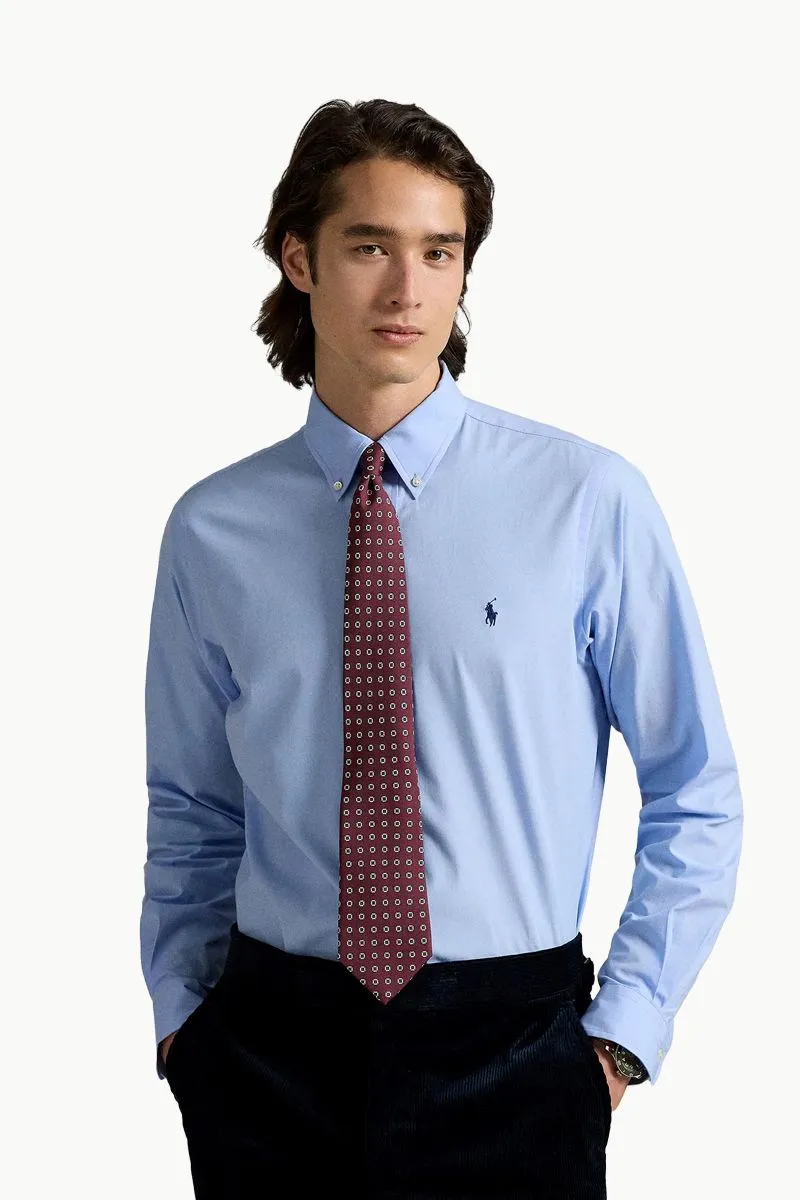 POLO RALPH LAUREN Men Custom Fit Stretch Poplin Shirt in Blue End On End Cotton 1