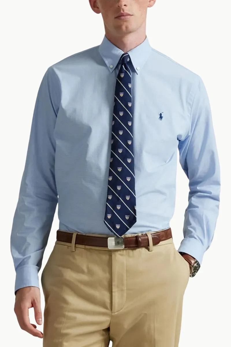 POLO RALPH LAUREN Men Stretch Custom Fit Poplin Shirt in Cabana Blue White Cotton 1