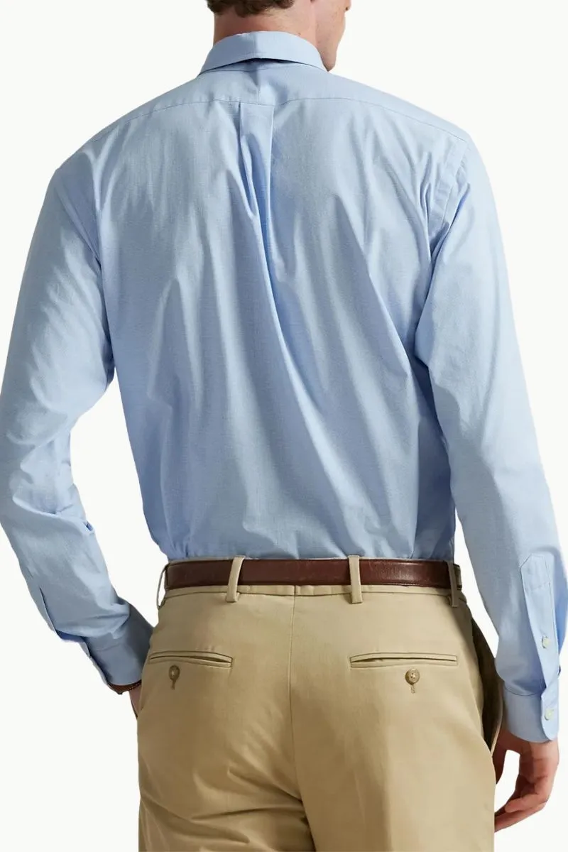 POLO RALPH LAUREN Men Stretch Custom Fit Poplin Shirt in Cabana Blue White Cotton 2