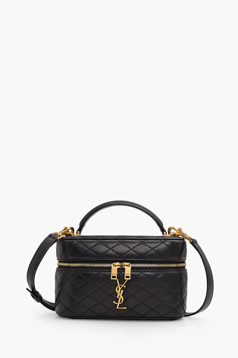 SAINT LAURENT Gaby Vanity Top Handle Mini Shoulder Bag in Black Lambskin
0