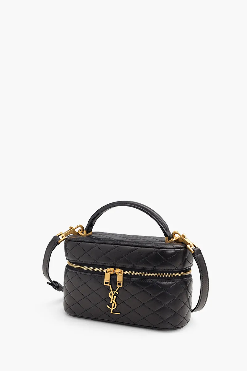 SAINT LAURENT Gaby Vanity Top Handle Mini Shoulder Bag in Black Lambskin
2