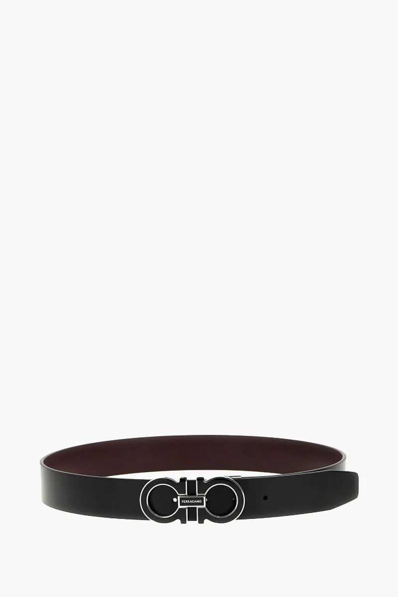 FERRAGAMO Men Reversible Adjustable Gancini Belt 3.5cm in Black/Dark Barolo Calfskin 0