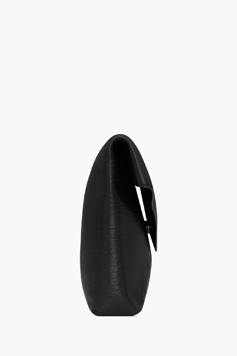 SAINT LAURENT Large Cassandre Envelope Clutch Bag in Black SHW Textured Lambskin 1
