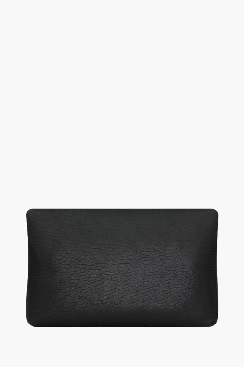 SAINT LAURENT Large Cassandre Envelope Clutch Bag in Black SHW Textured Lambskin 2