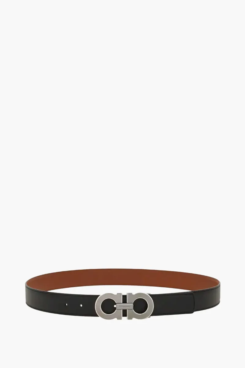 FERRAGAMO Men Reversible Gancini Belt 3.2cm in Black/Cognac Calf RHW 0