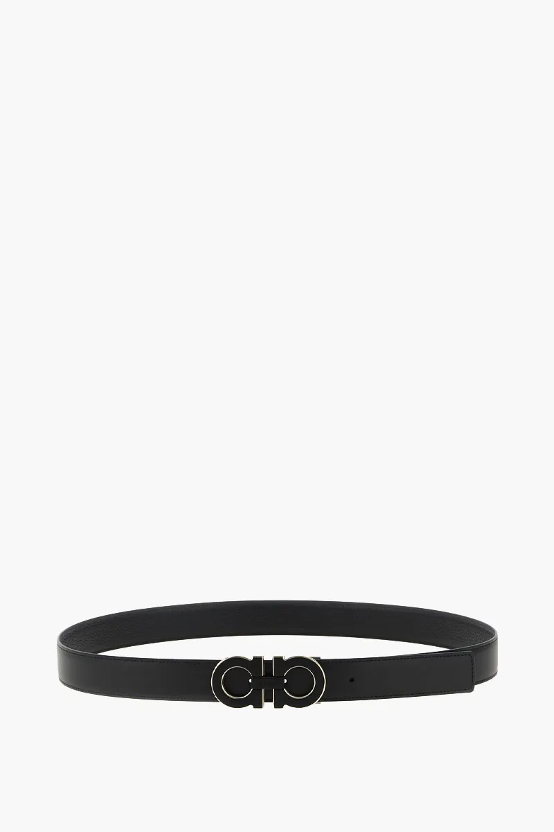 FERRAGAMO Men Gancini Reversible and Adjustable Belt 3.2cm in Black Calf Black GHW 0