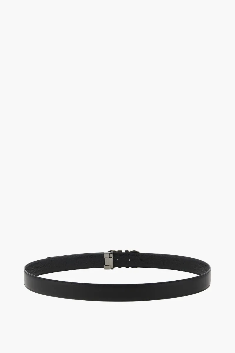 FERRAGAMO Men Gancini Reversible and Adjustable Belt 3.2cm in Black Calf Black GHW 1