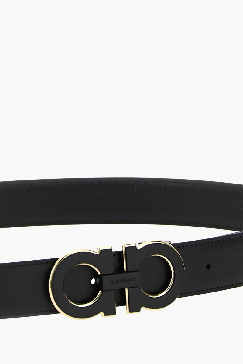 FERRAGAMO Men Gancini Reversible and Adjustable Belt 3.2cm in Black Calf Black GHW 2