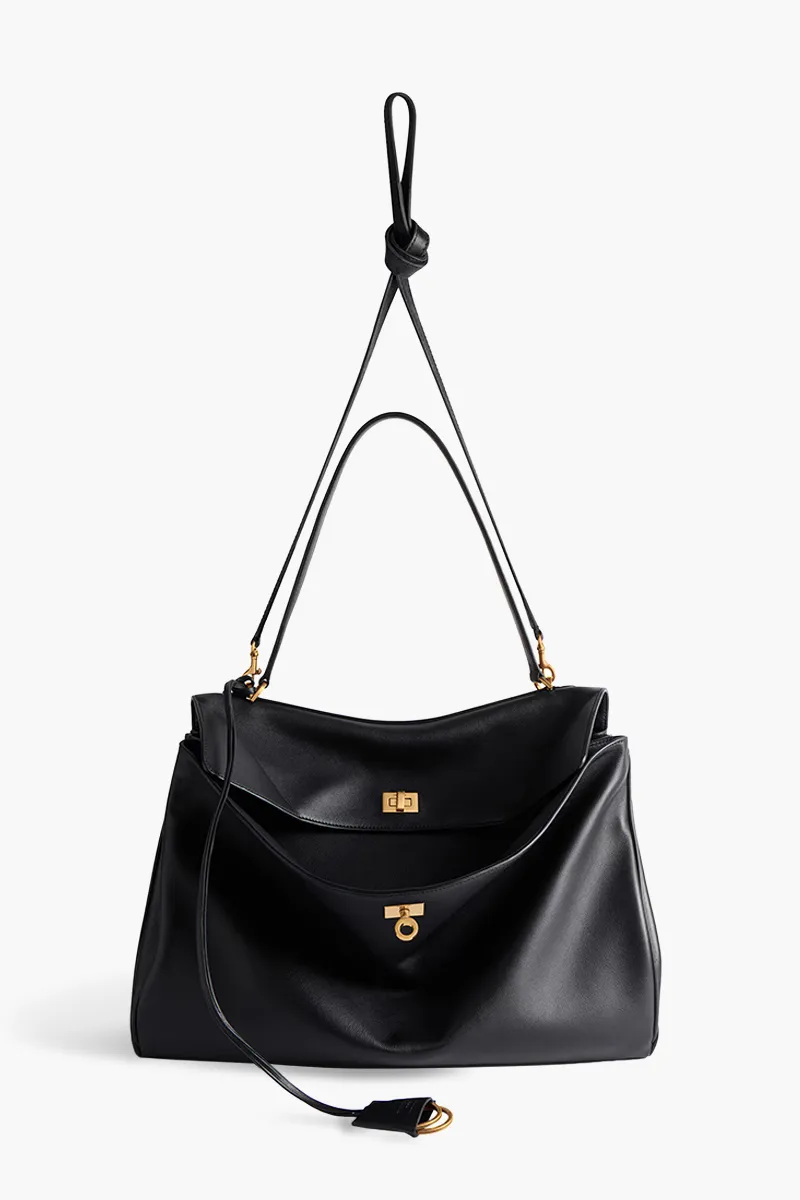 BALENCIAGA Large Rodeo Handbag in Black Smooth Calfskin 3
