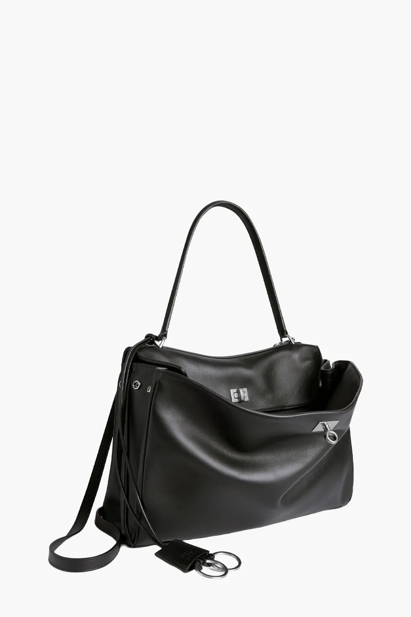 BALENCIAGA Medium Rodeo Handbag in Black Smooth Calfskin SHW 1
