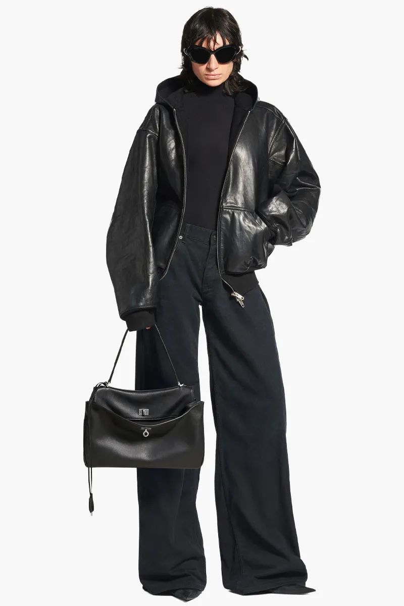 BALENCIAGA Medium Rodeo Handbag in Black Smooth Calfskin SHW 3